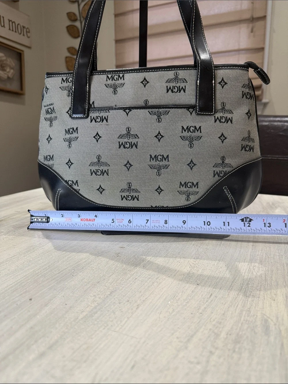 MGM Beige Canvas and Black Leather Messenger Tote